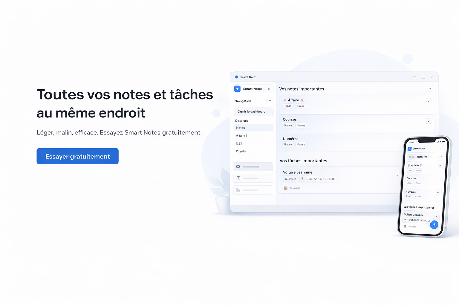 Aperçu de Smart Notes sur ordinateur et mobile